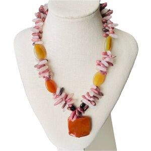 Semiprecious Stones pink Quartz Necklace chunky